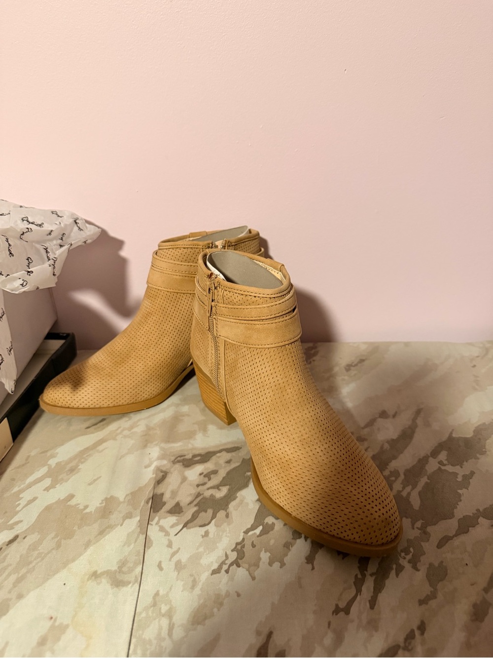 Qupid Tan Perforated Ankle Booties